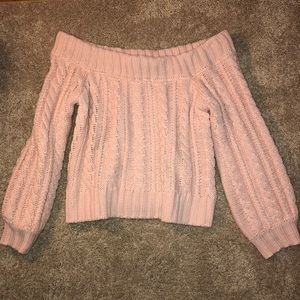 PINK OFF SHOULDER CROP SWEATER NWOT!
